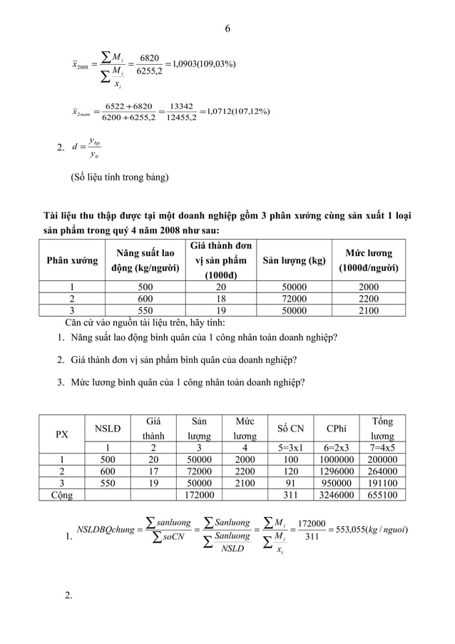Bài tập nguyên lý thống kê có đáp án (1) | DOC