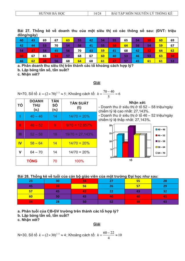 Bài tập và đáp án môn nguyên lý thống kê | PDF