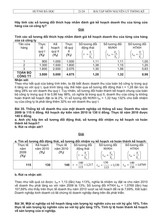 Bài tập và đáp án môn nguyên lý thống kê | PDF