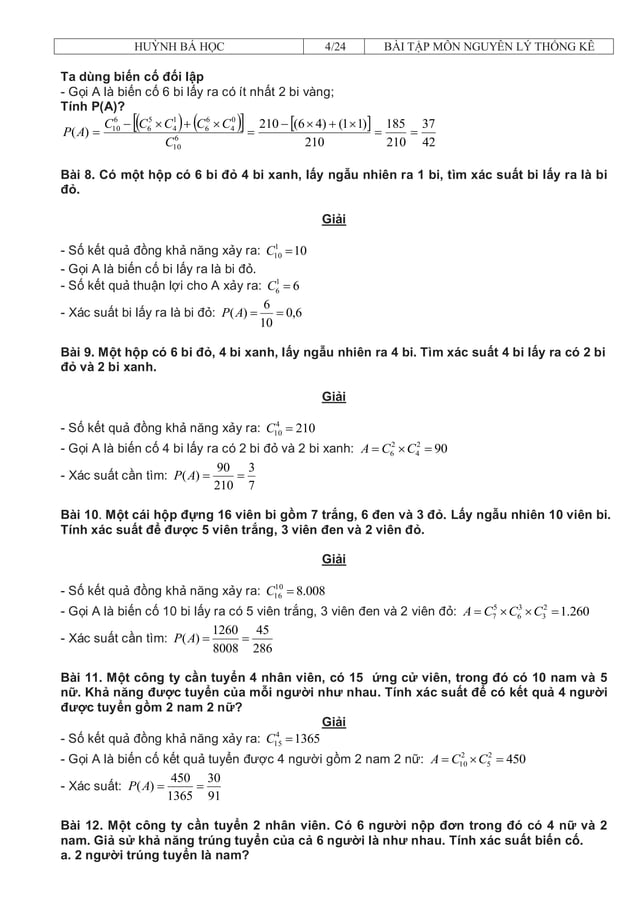 Bài tập và đáp án môn nguyên lý thống kê | PDF