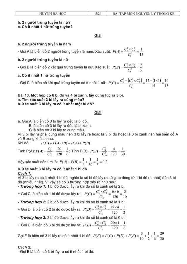 Bài tập và đáp án môn nguyên lý thống kê | PDF