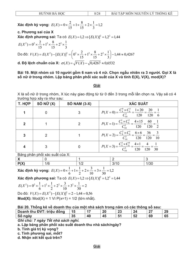 Bài tập và đáp án môn nguyên lý thống kê | PDF