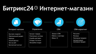 Интернет-магазин CRM CRM-маркетинг
Рассылки
Реклама
Повторные продажи
Автоматизация
повторных продаж
Заказы в CRM
Роботы и триггеры
Обмен 1С
Быстрое создание
Персональный раздел
Корзина
Умный фильтр
Чат на сайт
Бесплатный хостинг
Управление
Каталог товаров
Платежные системы
Службы доставки
Склады и остатки
Настройка скидок
Интернет-магазин
 