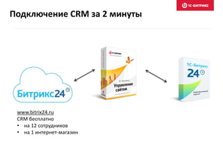 Подключение CRM за 2 минуты
www.bitrix24.ru
CRM бесплатно
• на 12 сотрудников
• на 1 интернет-магазин
 