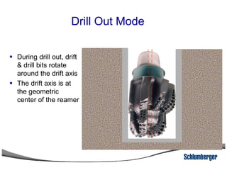 Drill Out Mode
During drill out, drift
& drill bits rotate
around the drift axis
The drift axis is at
the geometric
center of the reamer
 