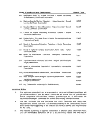BITS Admission Application, Admit Card, Result details | PDF