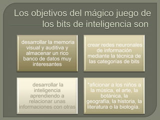 Los objetivos del mágico juego de los bits de inteligencia son 