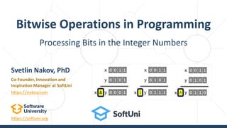 https://softuni.org
Processing Bits in the Integer Numbers
Bitwise Operations in Programming
Svetlin Nakov, PhD
Co-Founder...