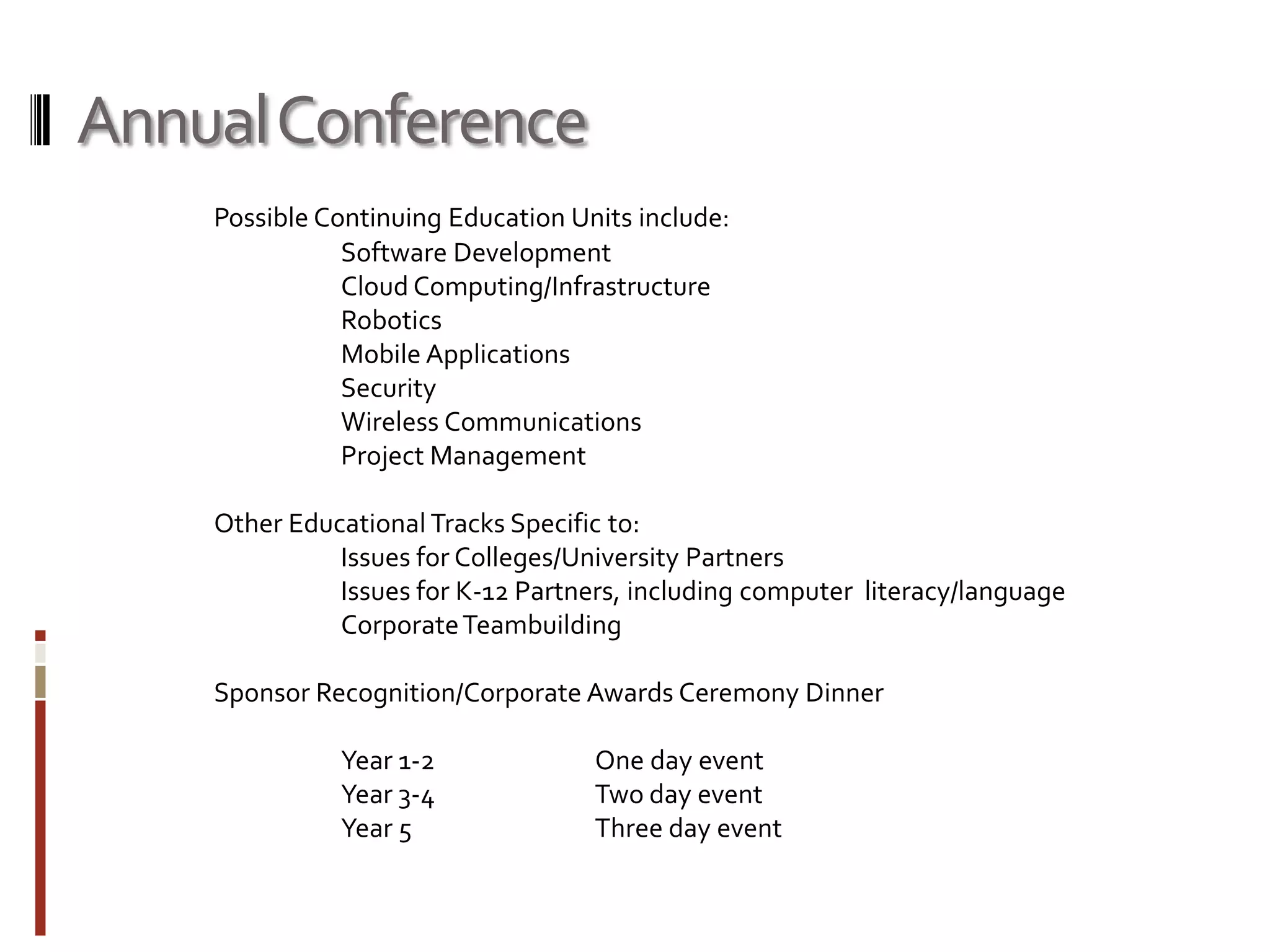 Quarterly EventsKICKOFF of MODEL EVENT :		June 24, 2011 from 5pm-10pmInitial event will be held at the Microsoft South Central 	 	    Office in Austin, TXAudience:  200 Attendees from all over TexasHour 1: 	Registration/NetworkingHour 2: 	Networking of educational , community and 			corporate technology representativesHour 3: 	Official Introduction of BiTWiSE by Kai Dupe	Confirmed Key Note Speaker: Linda Cureton, 			Chief Information Officer , NASAHour 4: 	Technology Sessions (in 15 minute intervals to 			allow people to rotate in/out)	Hot Sessions concurrently in smaller rooms to 			demonstrate new technologiesHour 5:	Door prizes, Evaluations, Wrap Up, Networking,	Digital  Membership Sign Up  Opportunities on 	site