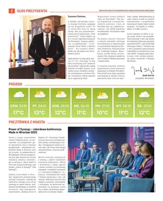 BEZPŁATNY BIULETYN INFORMACYJNY URZĘDU MIEJSKIEGO WROCŁAWIA
2 GŁOS PREZYDENTA
13°C
PT. 24.10 SOB. 25.10 ND. 26.10 PN. 27.1...