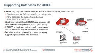 Supporting Databases for OBIEE
• OBIEE 11g requires one or more RDBMSs for data sources, metadata etc
‣DW database (or DB ...