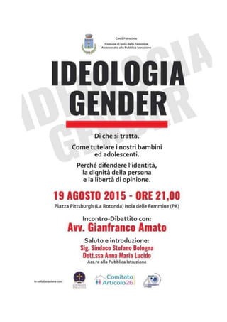 Ideologia gender stefano bologna avv gianfranco amato piazza pittsburgh