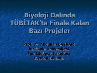 Biyoloji Dalında TÜBİTAK’ta Finale Kalan Bazı Projeler Prof. Dr. Abdullah BAYRAM Kırıkkale Üniversitesi Fen Edebiyat Fakültesi Biyoloji Bölümü SUNAN :  UZMAN BİYOLOJİ ÖĞRETMENİ   ALİ İHSAN KIRTAŞ 