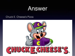 Answer
Chuck E. Cheese’s Pizza
 