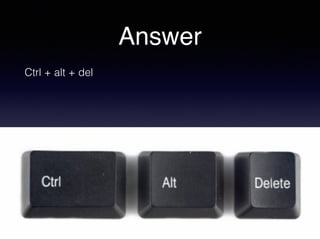 Answer
Ctrl + alt + del
 