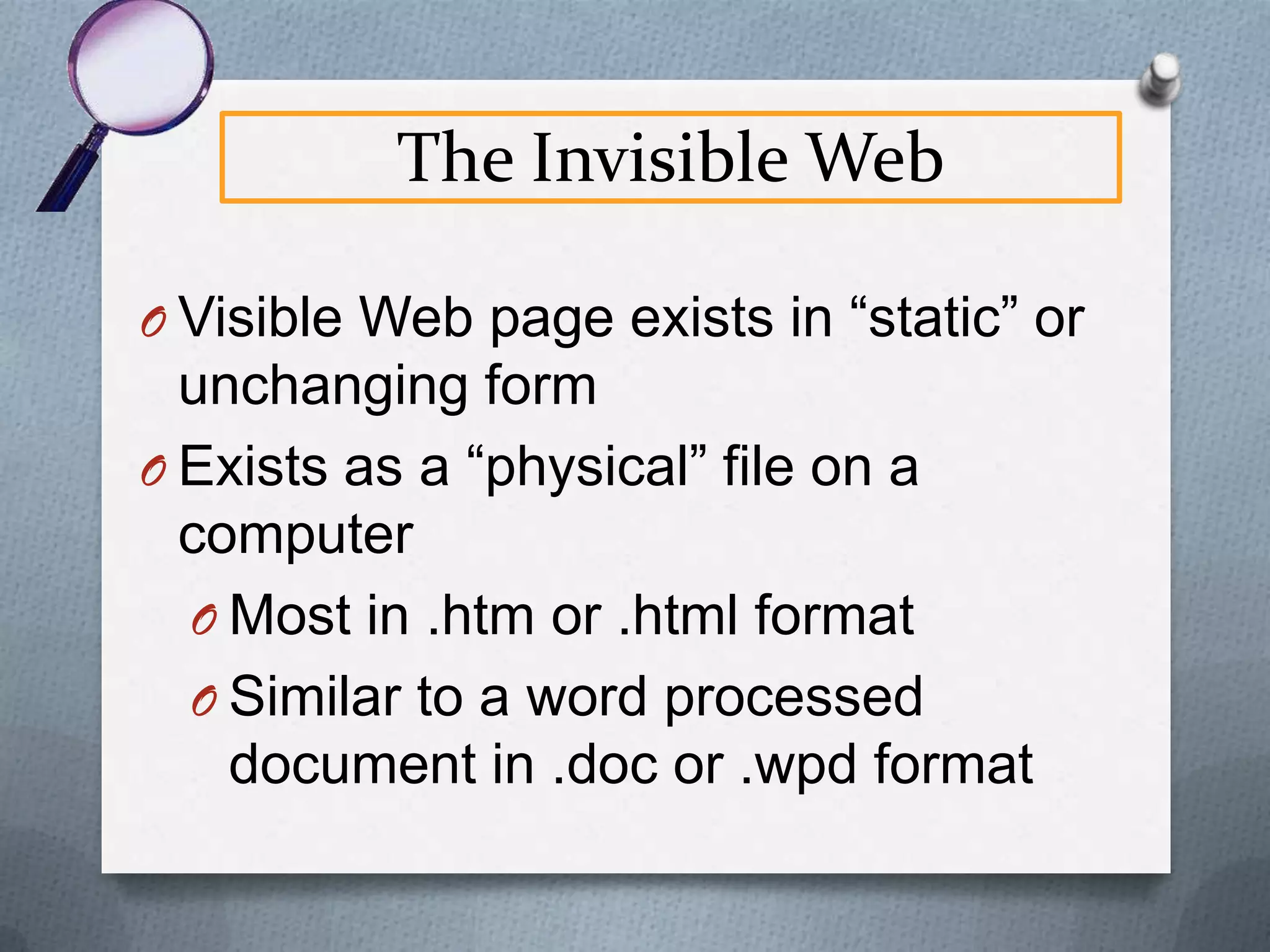 Internet
Comprehensive
search engines:
•Alta Vista
•Ask.com •Scholar.Google
•Hotbot
•Excite
•Lycos
•Wisenut

Subject portals:
•Librarians' Index to the
Internet
•WWW Virtual Library

Multi-engine
searching:
MetaCrawler
Vivisimo

 
