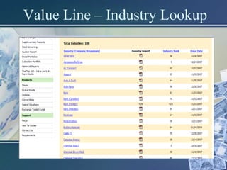 Value Line – Industry Lookup
 