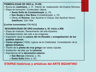 ETAPAS históricas y artísticas del ARTE BIZANTINO
 