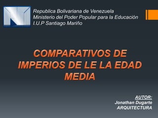 Republica Bolivariana de Venezuela
Ministerio del Poder Popular para la Educación
I.U.P Santiago Mariño
AUTOR:
Jonathan Dugarte
ARQUITECTURA
 