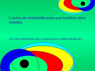 L’urine de chat brille sous une lumière ultra-violette. (Je me demande qui a payé pour cette étude-là.) 