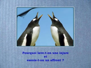Pourquoi lave-t-on une injure
             et
  essuie-t-on un affront ?
 