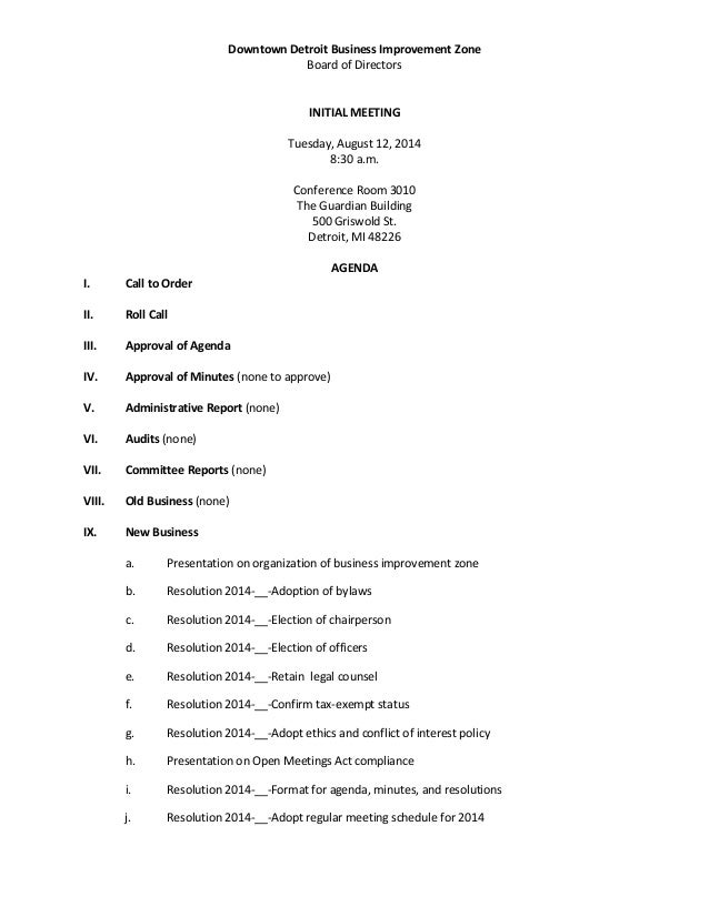 sample board of directors meeting agenda format of board meeting agenda