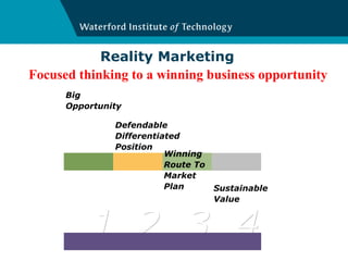 Reality Marketing Focused  thinking  to a winning business opportunity 3 Winning  Route  To  Market Plan 2 Defendable Differentiated Position 1 Big Opportunity 4 Sustainable Value 