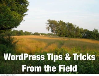 WordPress Tips & Tricks
         From the Field
Saturday, September 22, 12
 
