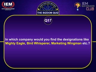 In which company would you find the designations like
Mighty Eagle, Bird Whisperer, Marketing Wingman etc.?
Q17
 