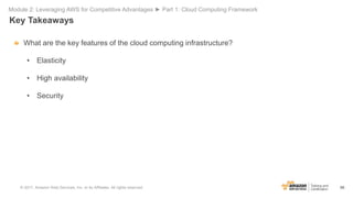 66
Key Takeaways
Module 2: Leveraging AWS for Competitive Advantages ► Part 1: Cloud Computing Framework
What are the key ...