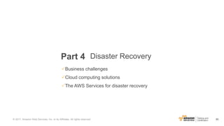 85© 2017, Amazon Web Services, Inc. or its Affiliates. All rights reserved.
Part 4 Disaster Recovery
Business challenges
...