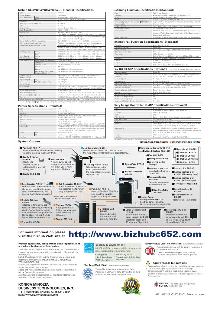 konica minolta bizhub c452 specifications