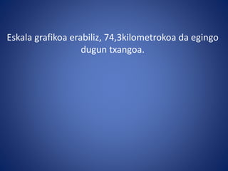 Eskala grafikoa erabiliz, 74,3kilometrokoa da egingo
dugun txangoa.
 