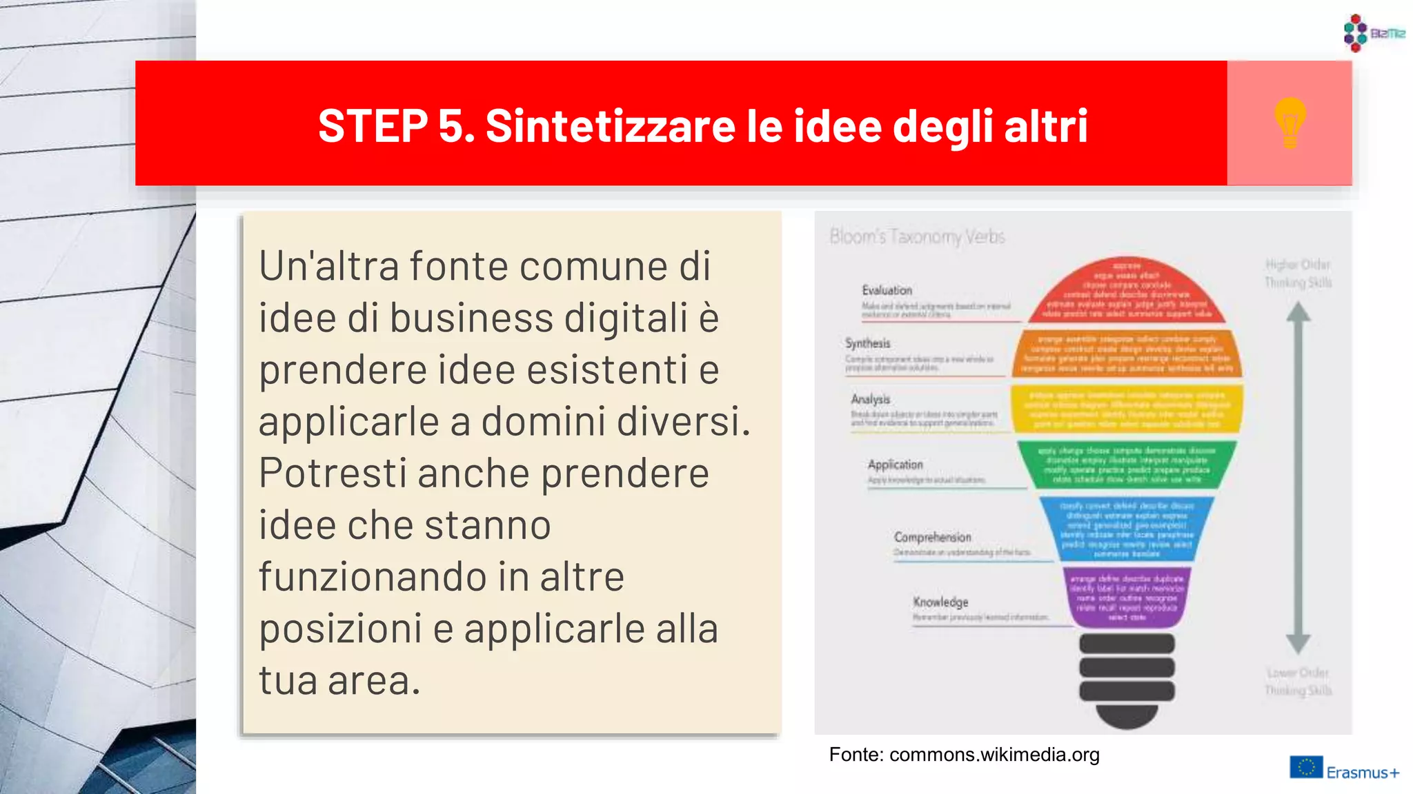 Un'altra fonte comune di
idee di business digitali è
prendere idee esistenti e
applicarle a domini diversi.
Potresti anche prendere
idee che stanno
funzionando in altre
posizioni e applicarle alla
tua area.
STEP 5. Sintetizzare le idee degli altri
15
Fonte: commons.wikimedia.org
 