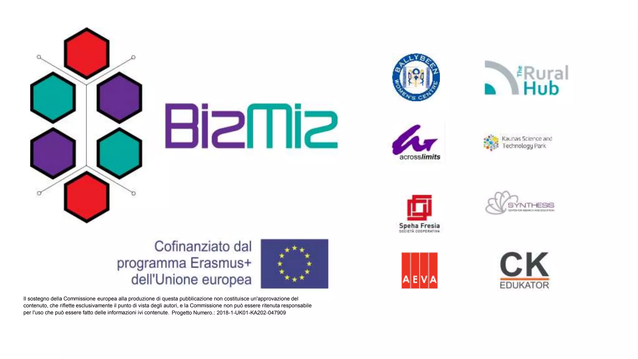 Il sostegno della Commissione europea alla produzione di questa pubblicazione non costituisce un'approvazione del
contenuto, che riflette esclusivamente il punto di vista degli autori, e la Commissione non può essere ritenuta responsabile
per l'uso che può essere fatto delle informazioni ivi contenute. Progetto Numero.: 2018-1-UK01-KA202-047909
 