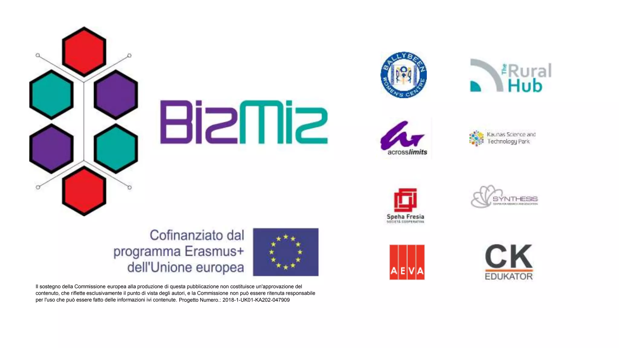 Il sostegno della Commissione europea alla produzione di questa pubblicazione non costituisce un'approvazione del
contenuto, che riflette esclusivamente il punto di vista degli autori, e la Commissione non può essere ritenuta responsabile
per l'uso che può essere fatto delle informazioni ivi contenute. Progetto Numero.: 2018-1-UK01-KA202-047909
 