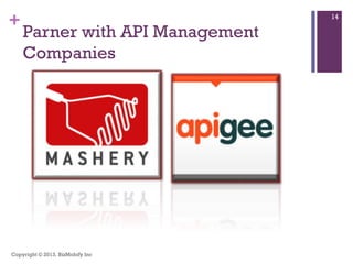 +
Parner with API Management
Companies
Copyright © 2013. BizMobify Inc
14
 