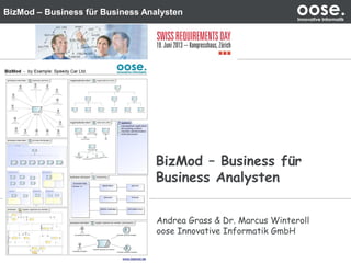 BizMod – Business für Business Analysten oose.Innovative Informatik
BizMod – Business für
Business Analysten
Andrea Grass & Dr. Marcus Winteroll
oose Innovative Informatik GmbH
 