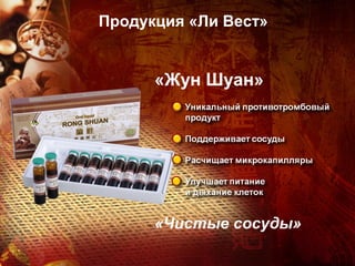 Продукция «Ли Вест»


      «Жун Шуан»




      «Чистые сосуды»
 