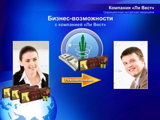 Компания «Ли Вест»
                    традиционная китайская медицина

Бизнес-возможности
 с компанией «Ли Вест»
 