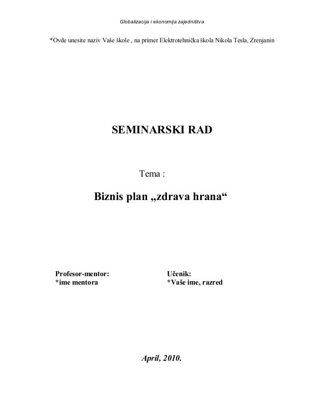 Biznis plan seminarski rad iz bosanskog jezika