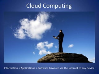 Cloud Computing<br />Information + Applications + Software Powered via the Internet to any Device<br />