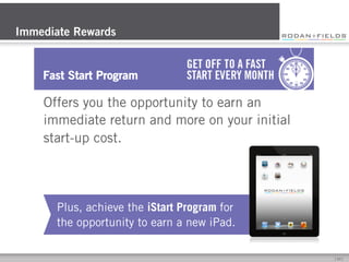 Immediate Rewards

Fast Start Program

Offers you the opportunity to earn an
immediate return and more on your initial
start-up cost.

Plus, achieve the iStart Program for
the opportunity to earn a new iPad.
[	
  24	
  ]	
  

 