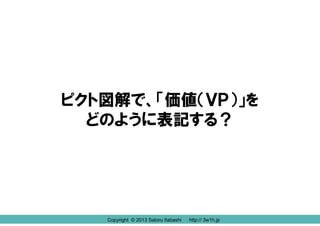 ピクト図解で、「価値（ＶＰ）」を
どのように表記する？

Copyright © 2013 Satoru Itabashi
Copyright © 2013 Satoru Itabashi

http:// 3w1h.jp
http:// 3w...