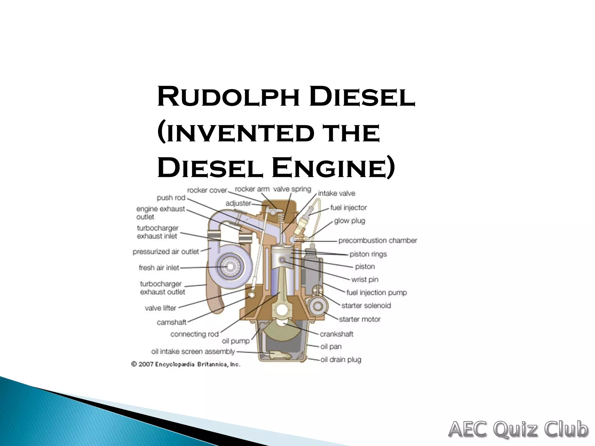 Rudolph Diesel
(invented the
Diesel Engine)
 