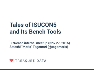 Tales of ISUCON5
and Its Bench Tools
BizReach internal meetup (Nov 27, 2015)
Satoshi "Moris" Tagomori (@tagomoris)
 