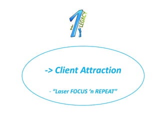 -> Client Attraction

 - “Laser FOCUS ‘n REPEAT”
 