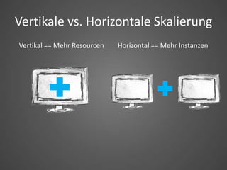 Vertikale vs. Horizontale Skalierung
Vertikal == Mehr Resourcen   Horizontal == Mehr Instanzen
 