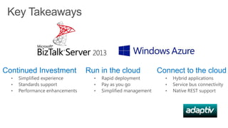 Key Takeaways

Continued Investment

Run in the cloud

Connect to the cloud

 