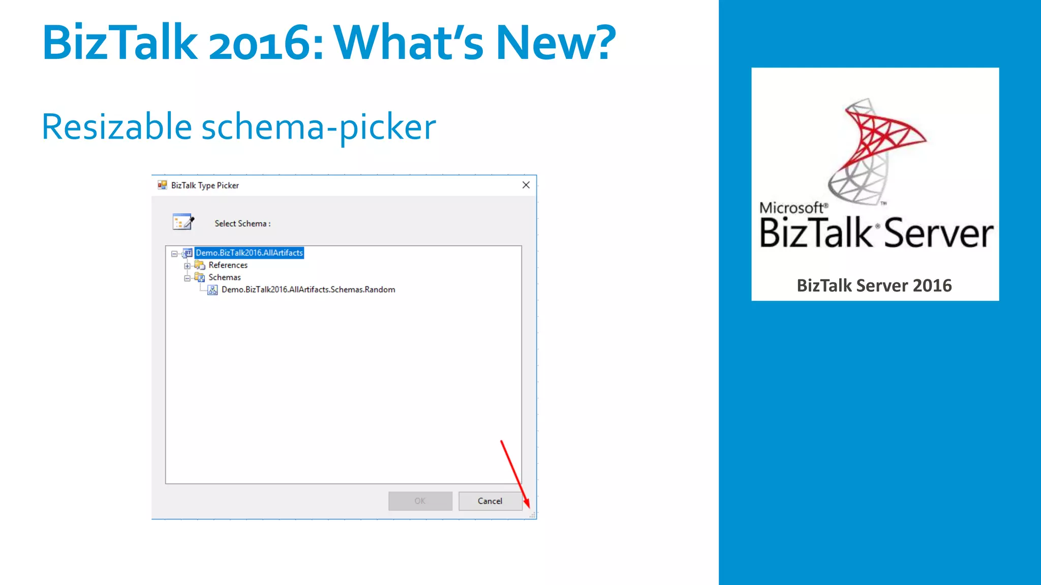 BizTalk Server 2016
Resizable schema-picker
BizTalk 2016:What’s New?
 